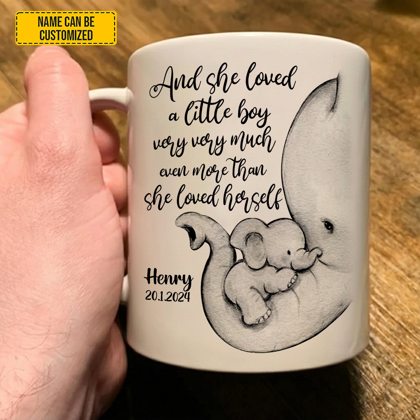 And She Loved - Personalized Elephant Mom & Baby White Mug