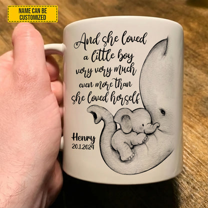 And She Loved - Personalized Elephant Mom & Baby White Mug