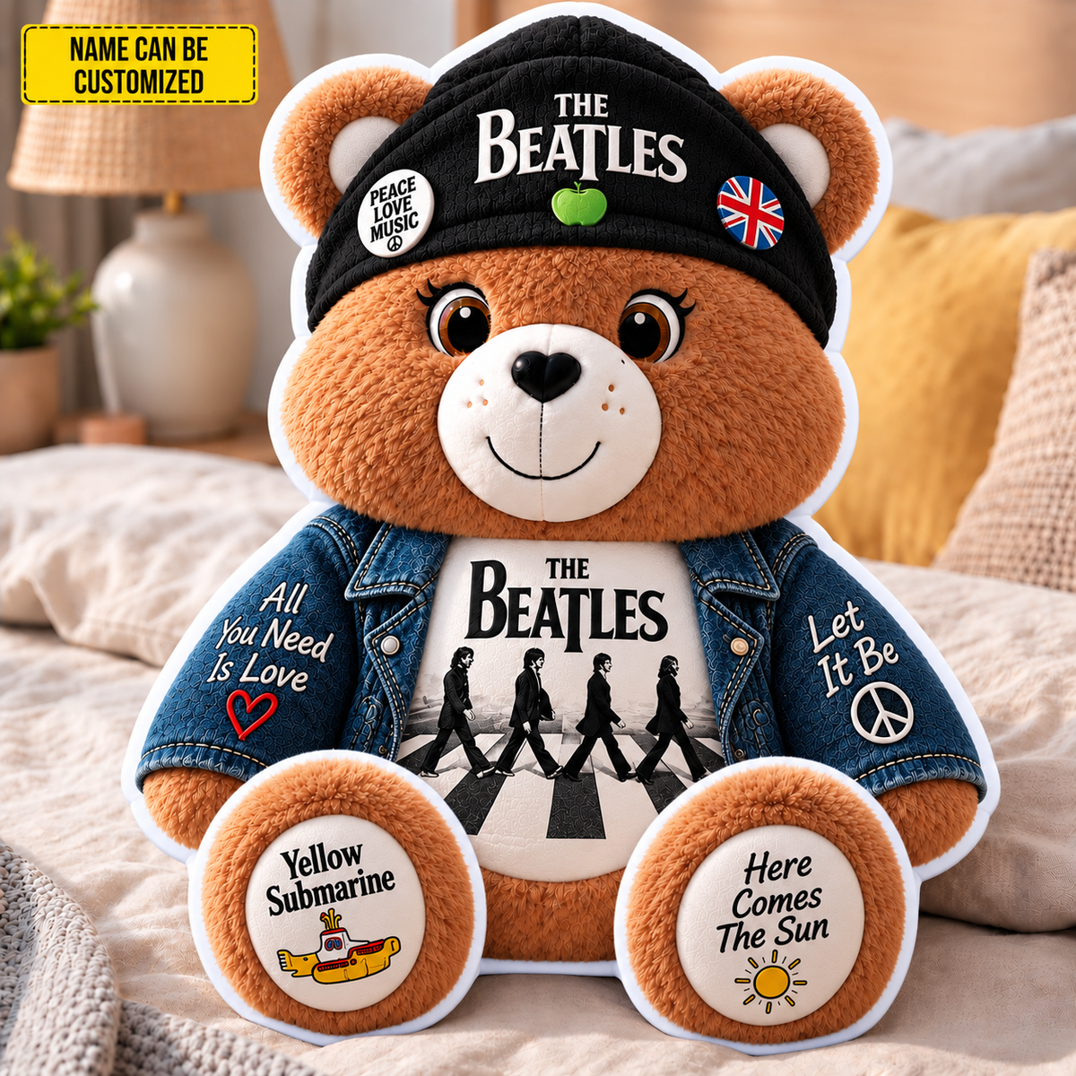 The Beatles Custom Shaped Bear Pillow – Abbey Road Inspired Gift for Beatles Fans