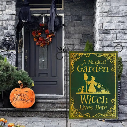 A Magical Garden Witch Lives Here - Witch Garden Flag, Halloween Garden Flag, House Flag