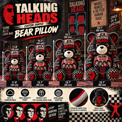 Talking Heads Custom Shaped Bear Pillow – New Wave & Art Rock Music Inspired Gift for Talking Heads Fans