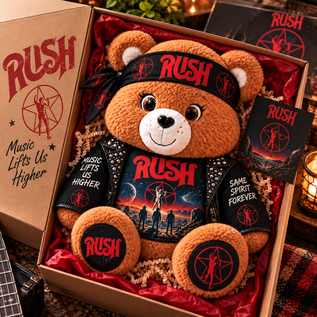 Rush Custom Shaped Bear Pillow – Music Lifts Us Higher Progressive Rock Music Inspired Gift for Rush Fans