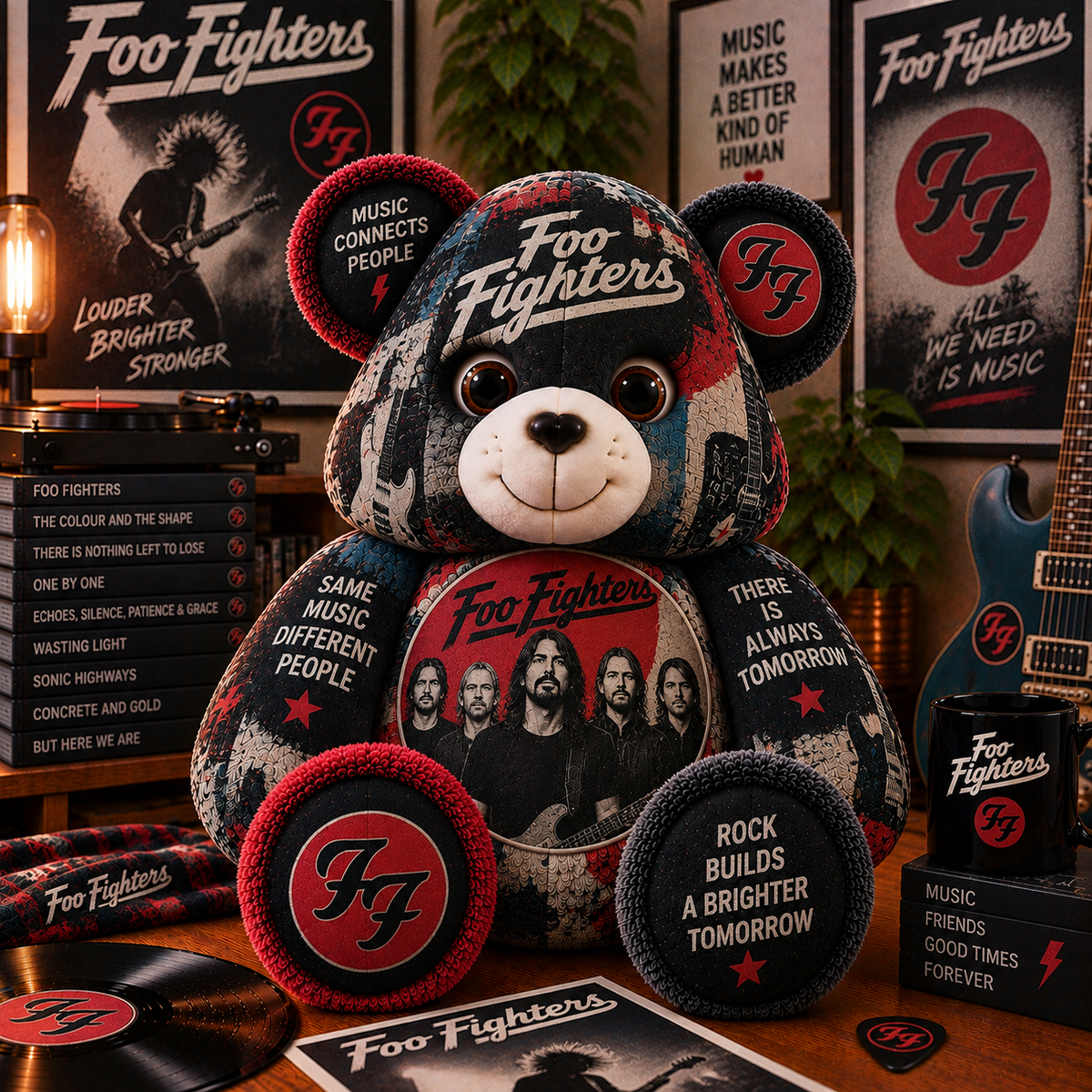 Foo Fighters Custom Shaped Bear Pillow – Alternative Rock Music Inspired Gift for Fans