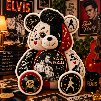 Elvis Presley Bear Custom Shaped Pillow – The King of Rock ’n’ Roll Fan Gift