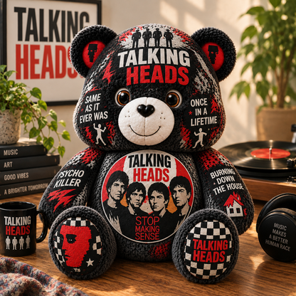 Talking Heads Custom Shaped Bear Pillow – New Wave & Art Rock Music Inspired Gift for Talking Heads Fans