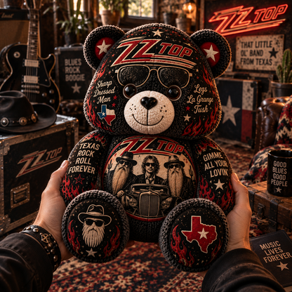 ZZ Top Bear Custom Shaped Pillow – Texas Blues Rock Music Fan Gift