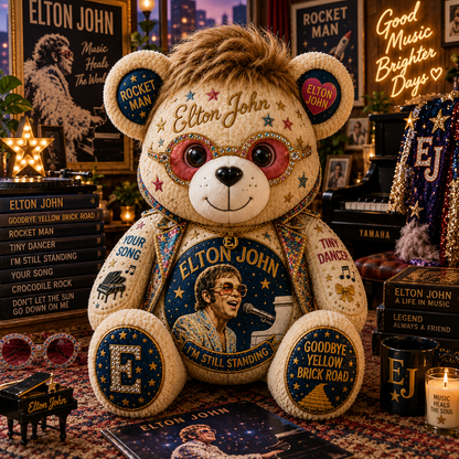 Elton John Bear Custom Shaped Pillow – Pop Rock Music Legend Gift