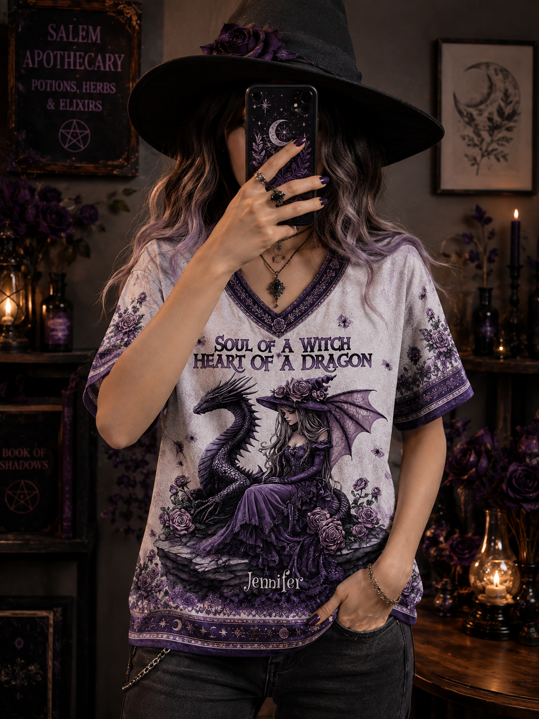 Soul Of A Witch Heart Of A Dragon All Over Print - Witchy Halloween Shirt