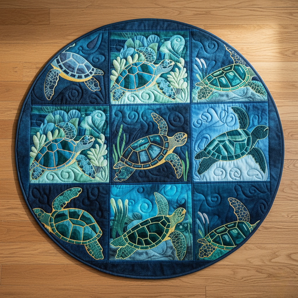 Beautiful Sea Turtle Round Mat