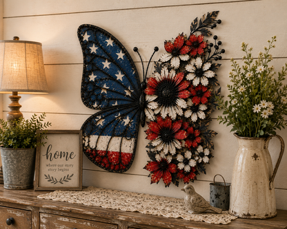 Patriotic Butterfly Metal Sign - Gift For Home Decor