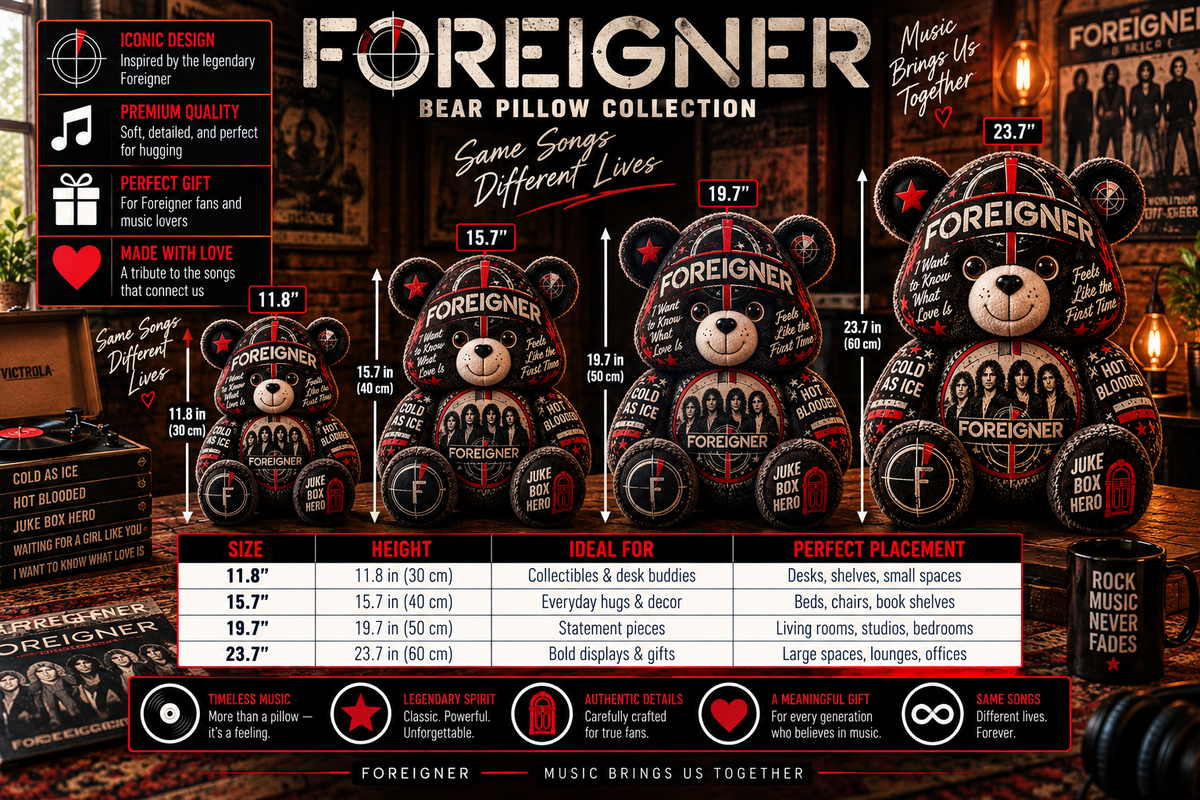 Foreigner Bear Custom Shaped Pillow – Classic Rock Music Fan Gift