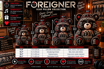 Foreigner Bear Custom Shaped Pillow – Classic Rock Music Fan Gift