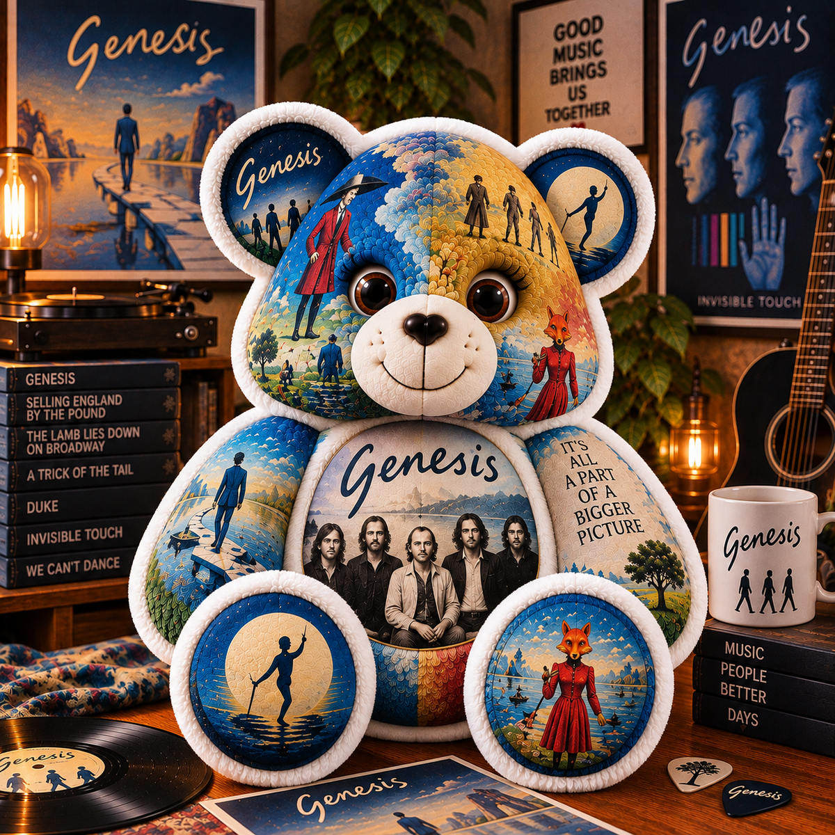 Genesis Bear Custom Shaped Pillow – Progressive Rock Fan Gift