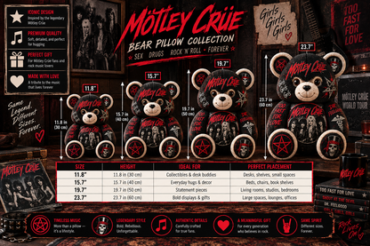 Mötley Crüe Bear Custom Shaped Pillow – Glam Metal Rock Music Fan Gift