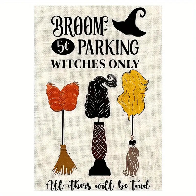 Halloween Witch Broom Parking Garden Flag, Halloween Garden Flag, House Flag