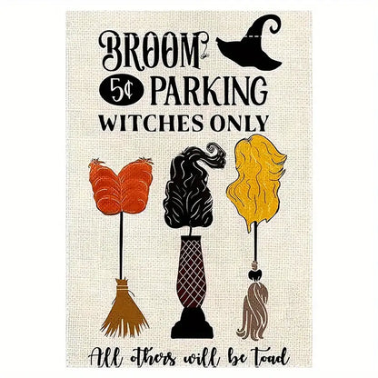 Halloween Witch Broom Parking Garden Flag, Halloween Garden Flag, House Flag