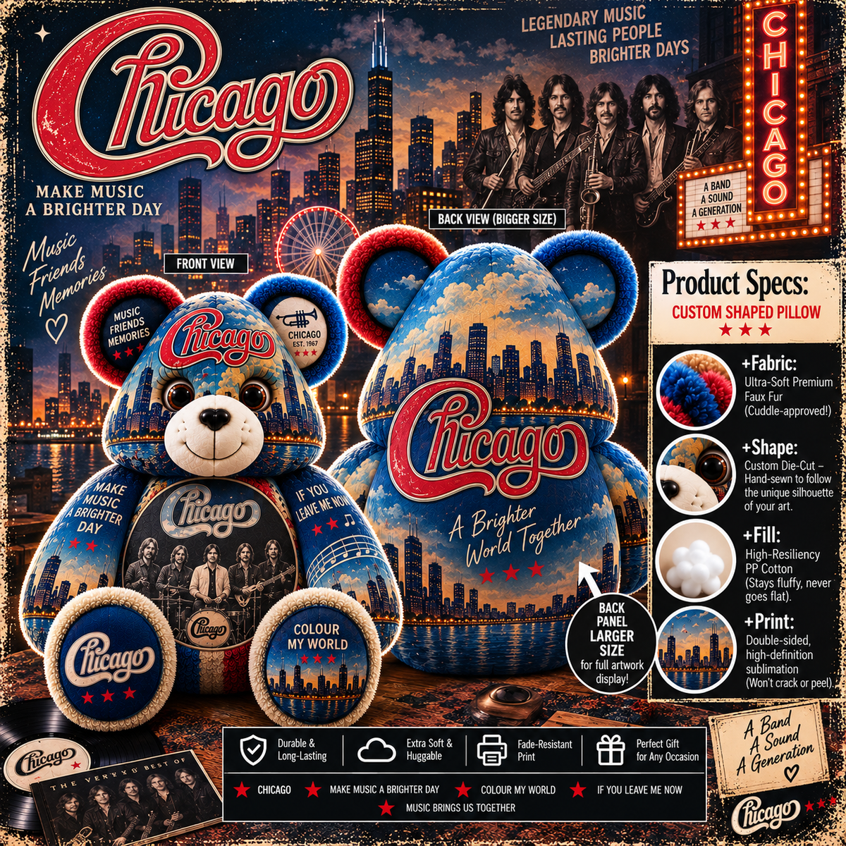 Chicago Bear Custom Shaped Pillow – Classic Rock Music Fan Gift