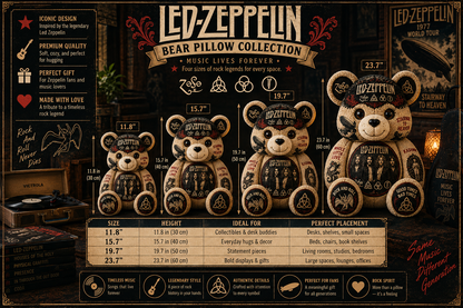 Led Zeppelin Bear Custom Shaped Pillow – Rock Music Legend Gift