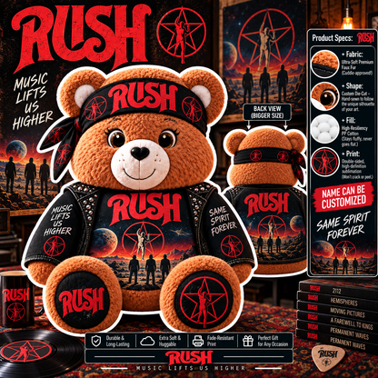 Rush Custom Shaped Bear Pillow – Music Lifts Us Higher Progressive Rock Music Inspired Gift for Rush Fans