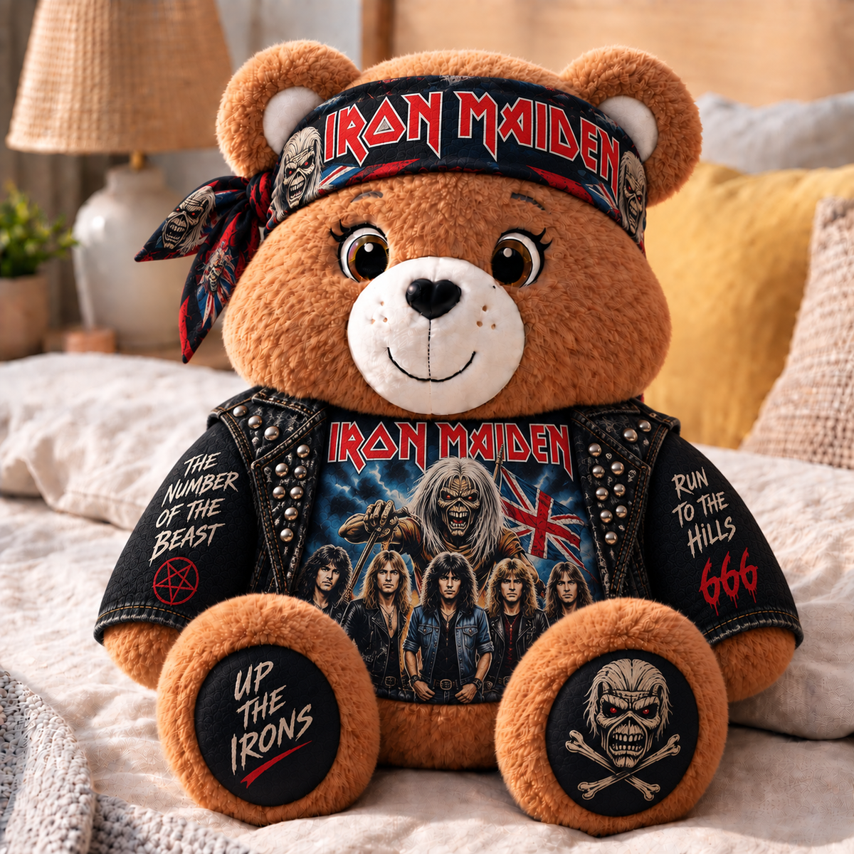 Iron Maiden Custom Shaped Bear Pillow – The Number of the Beast Run to the Hills Heavy Metal Music Inspired Gift for Iron Maiden Fans