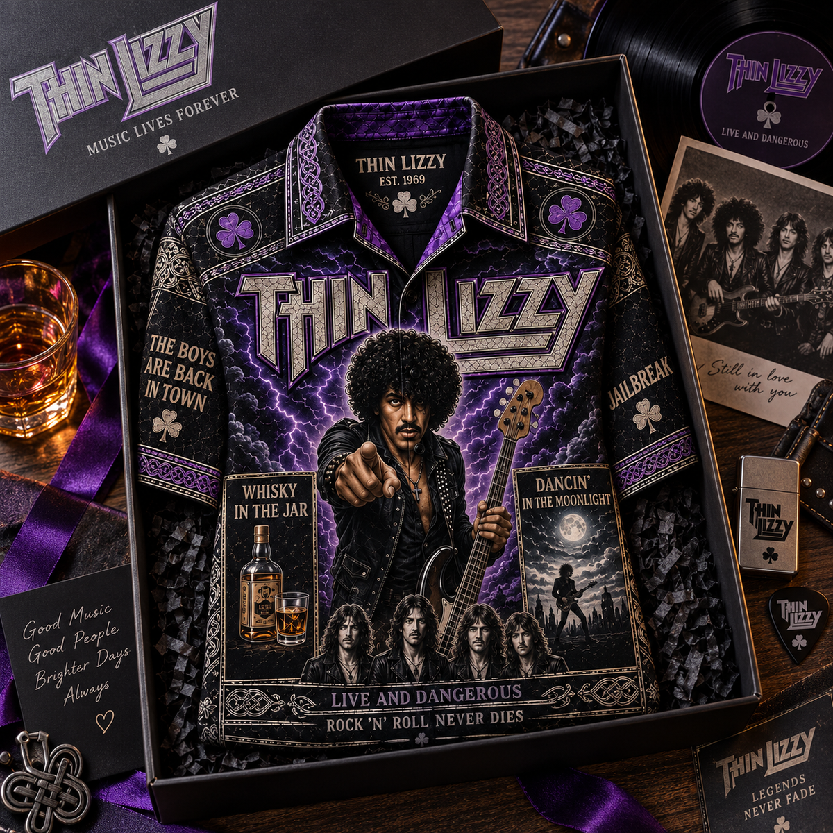 Thin Lizzy Hawaiian Shirt - Vintage Rock Music Fan Gift