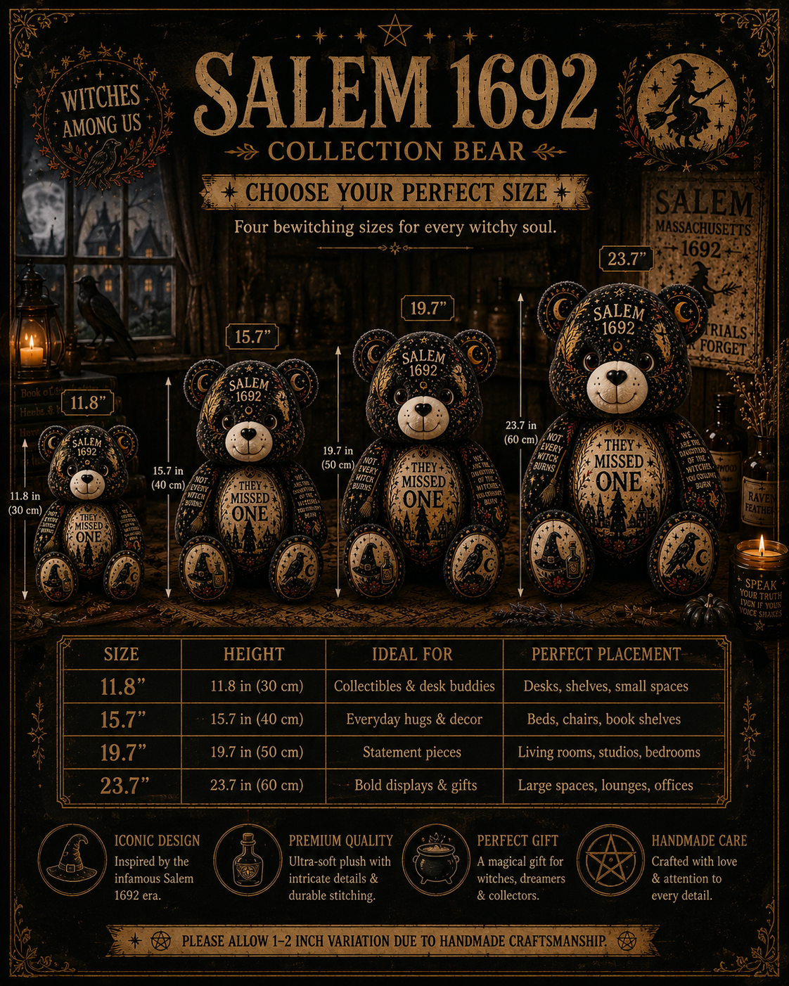 Salem 1692 They Missed One Bear Custom Shaped Pillow – Witch Gift for Halloween & Salem Witch Lovers