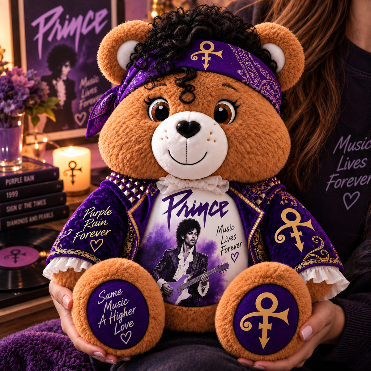 Prince Custom Shaped Bear Pillow – Purple Rain Inspired Gift for Prince Fans