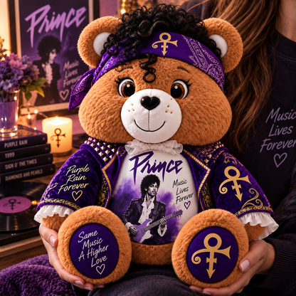 Prince Custom Shaped Bear Pillow – Purple Rain Inspired Gift for Prince Fans