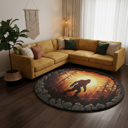 Bigfoot Forest Fire In Floor Round Mat