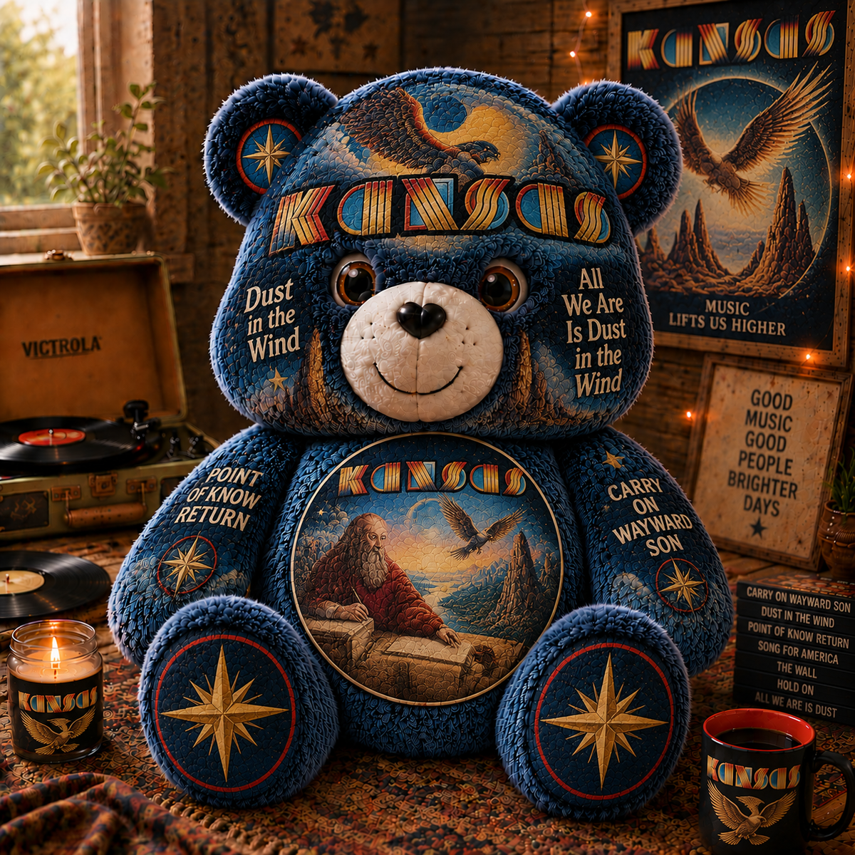 Kansas Custom Shaped Bear Pillow – Carry On Wayward Son Classic Rock Inspired Gift for Kansas Fans