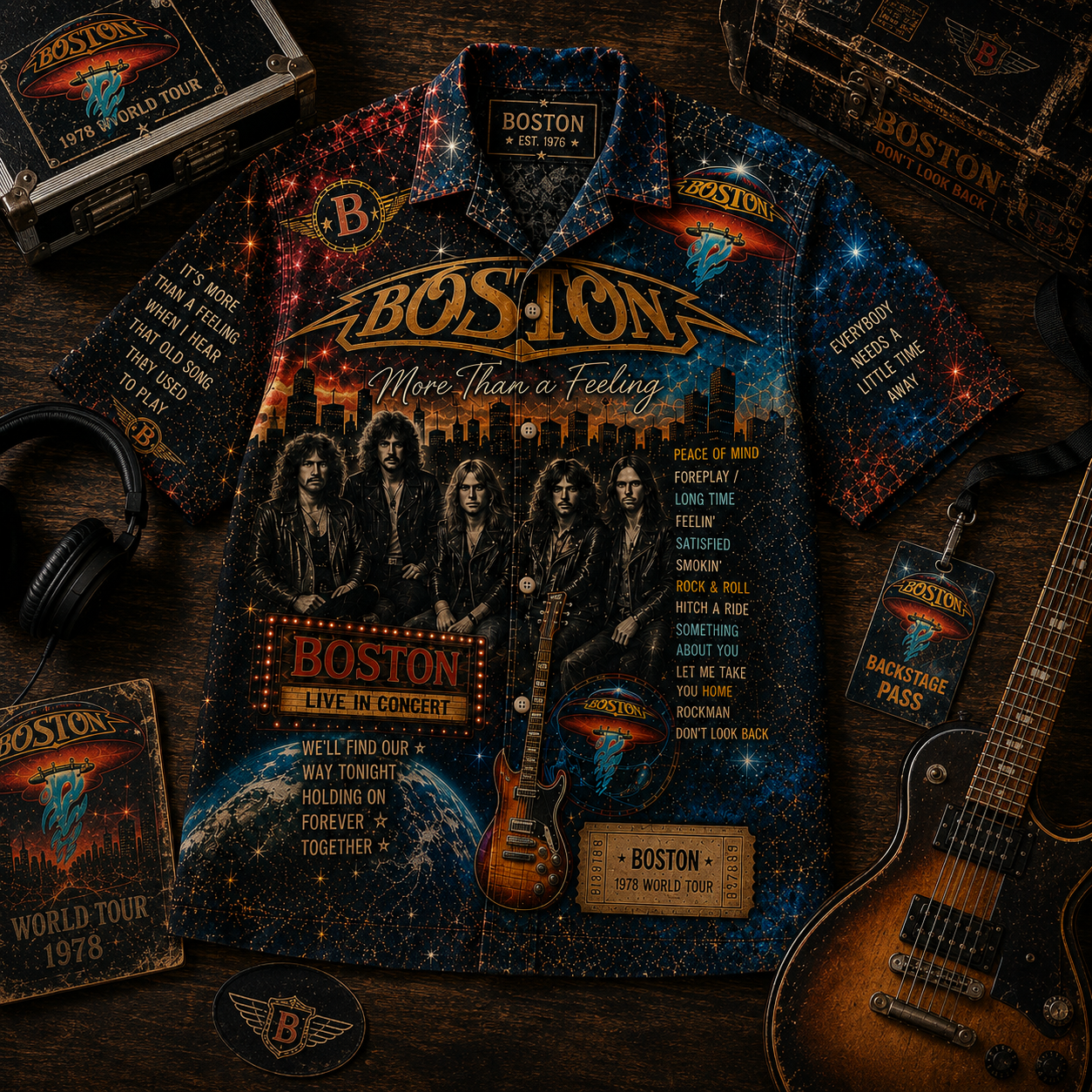 Boston Band Hawaiian Shirt - Vintage Music Fan Gift