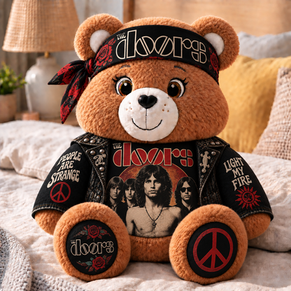 The Doors Custom Shaped Bear Pillow – People Are Strange Light My Fire Classic Rock Music Inspired Gift for The Doors Fans