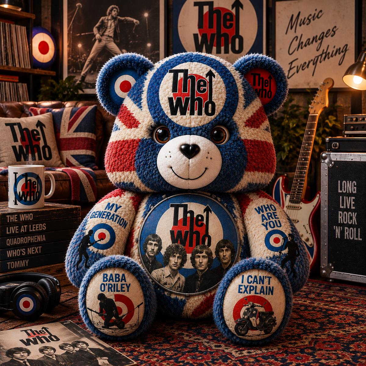 The Who Bear Custom Shaped Pillow –  Classic Rock Music Fan Gift