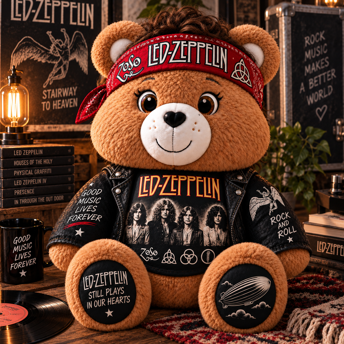 Led Zeppelin Custom Shaped Bear Pillow – Classic Rock Inspired Gift for Led Zeppelin Fans