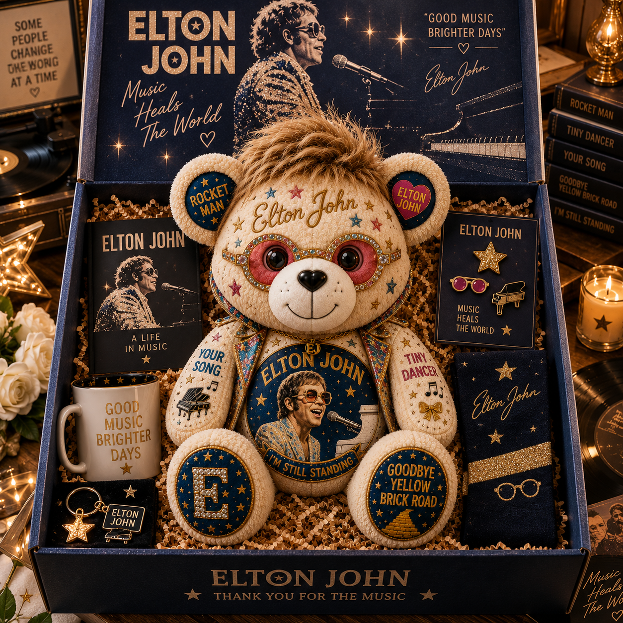 Elton John Bear Custom Shaped Pillow – Pop Rock Music Legend Gift