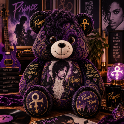 Prince Bear Custom Shaped Pillow – Purple Rain Music Fan Gift