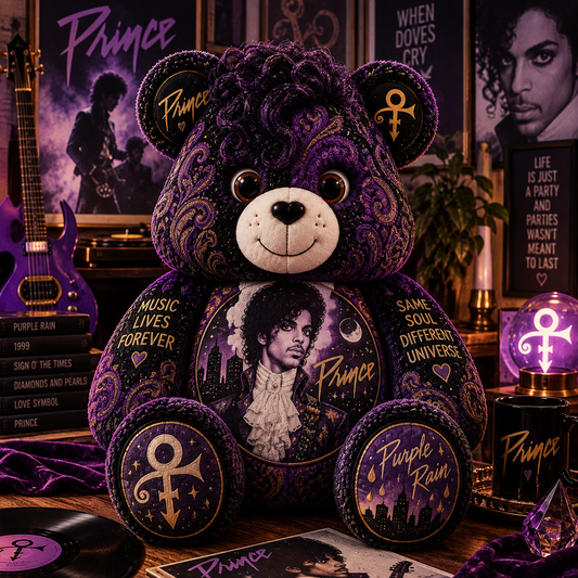 Prince Bear Custom Shaped Pillow – Purple Rain Music Fan Gift