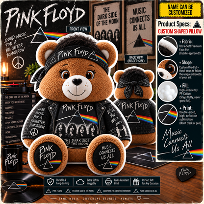 Pink Floyd Custom Shaped Bear Pillow – Classic Rock Music Inspired Gift for Fans