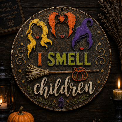 I Smell Children Metal Sign, Funny Witch Halloween Sign, Spooky Witch Wall Decor, Halloween Witch Lover Gift