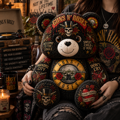 Guns N’ Roses Bear Custom Shaped Pillow – Appetite for Destruction Classic Rock Band Fan Gift