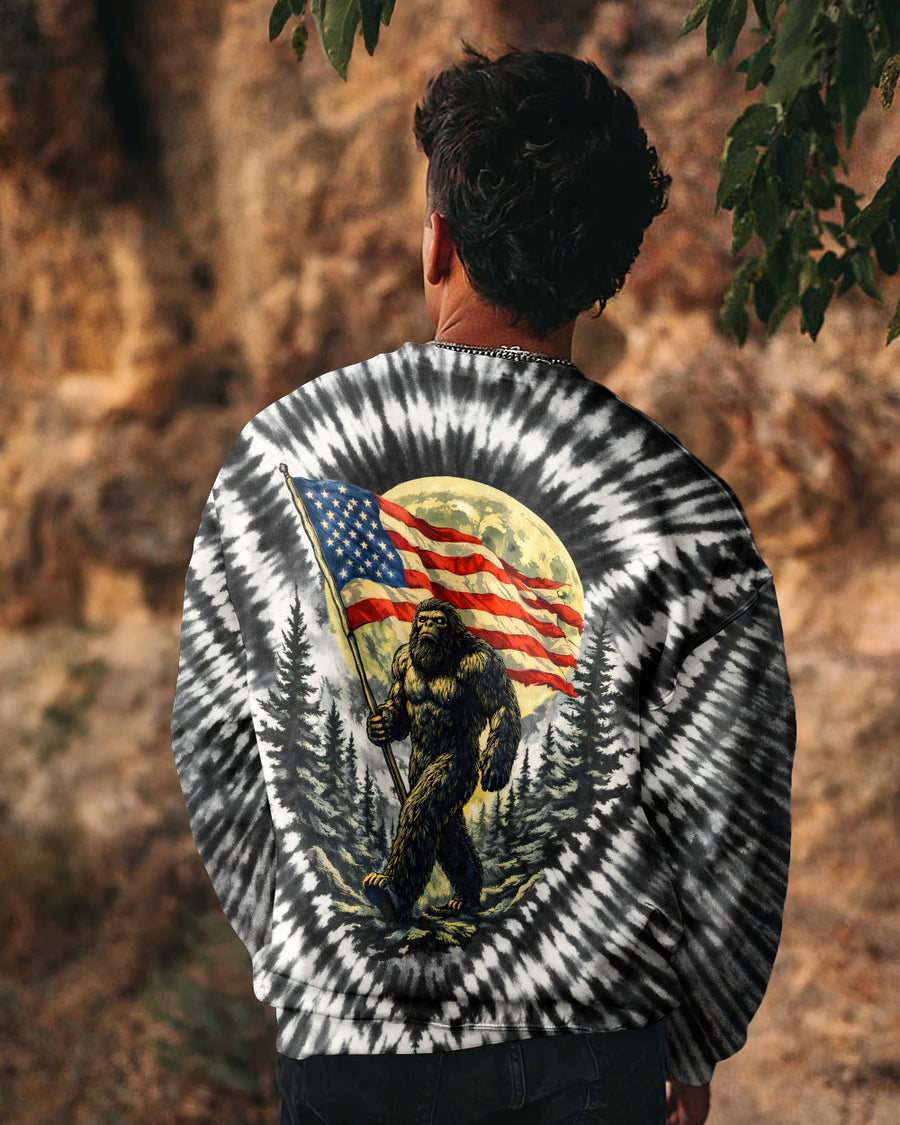 BIGFOOT WITH FLAG MOON V SWIRL ALL OVER PRINT SHIRT