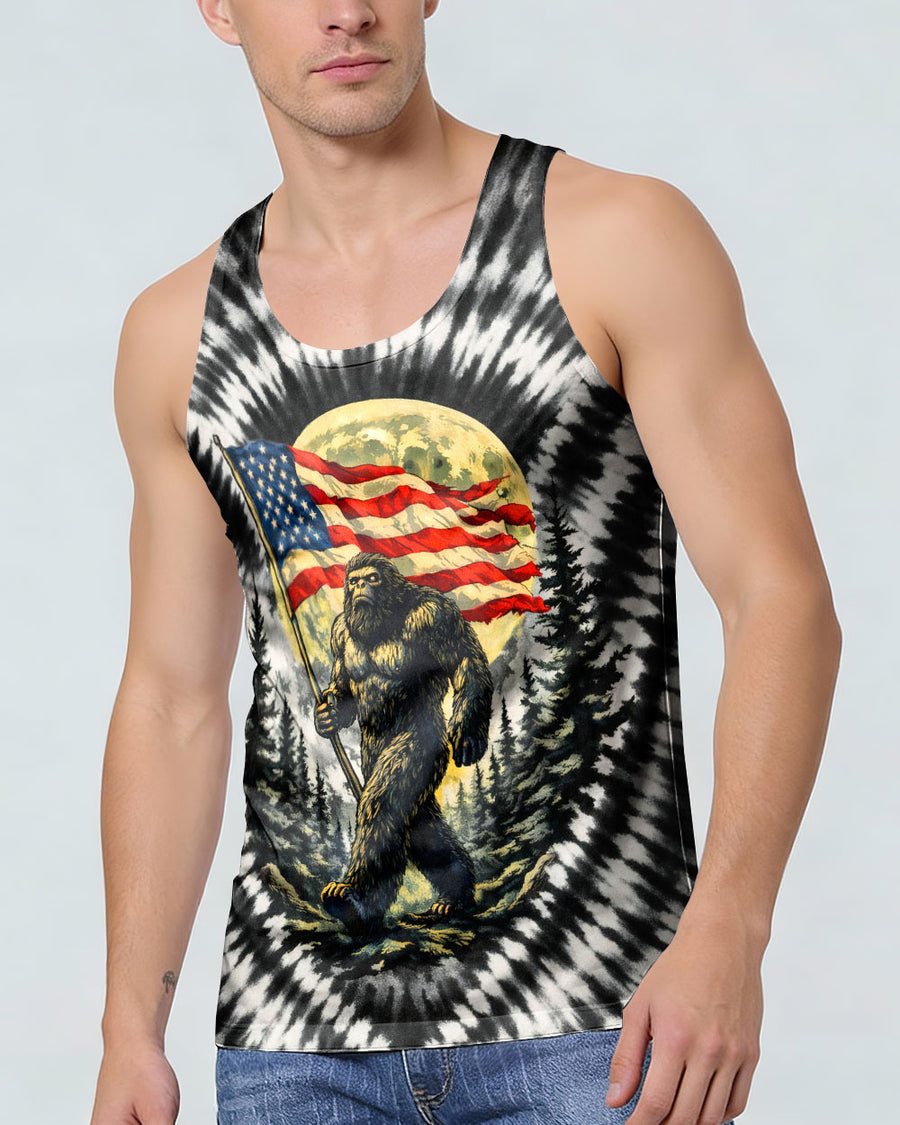 BIGFOOT WITH FLAG MOON V SWIRL ALL OVER PRINT SHIRT