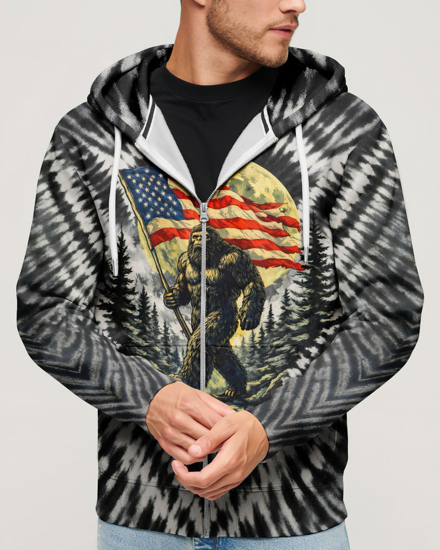 BIGFOOT WITH FLAG MOON V SWIRL ALL OVER PRINT SHIRT