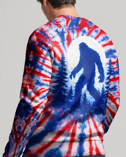 BIGFOOT IN THE FOREST RED WHITE & BLUE SWIRL ALL OVER PRINT SHIRT