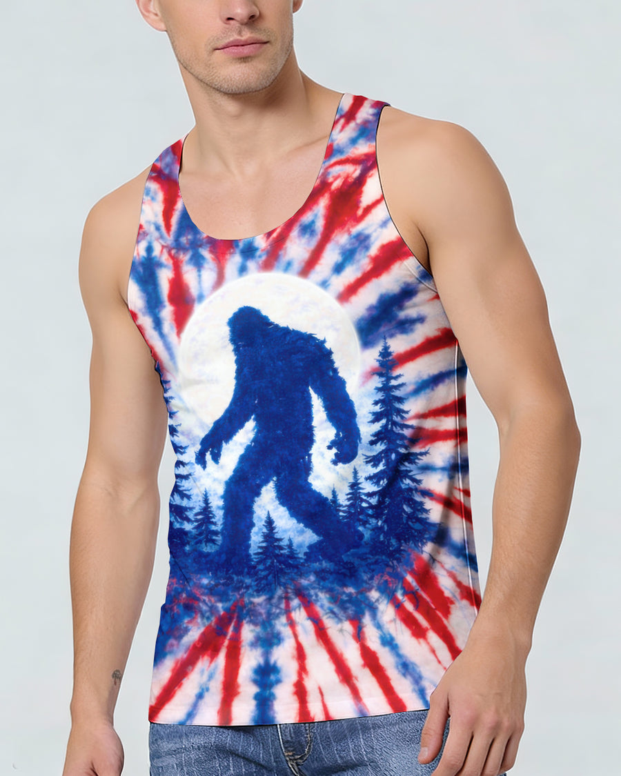 BIGFOOT IN THE FOREST RED WHITE & BLUE SWIRL ALL OVER PRINT SHIRT