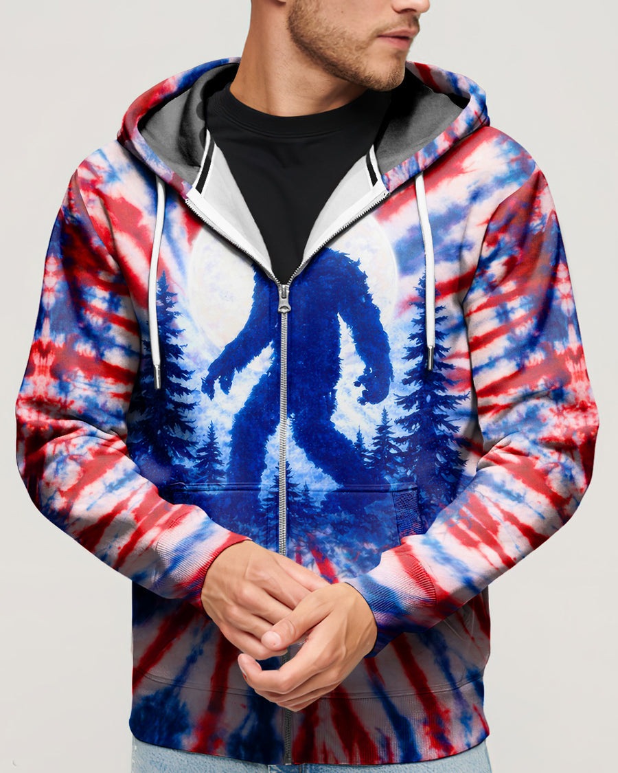 BIGFOOT IN THE FOREST RED WHITE & BLUE SWIRL ALL OVER PRINT SHIRT