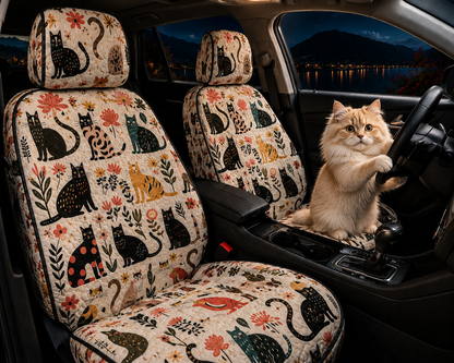 Whimsical Cats Car Seat Covers – Cute Floral Gift for Cat Moms & Cat Lovers