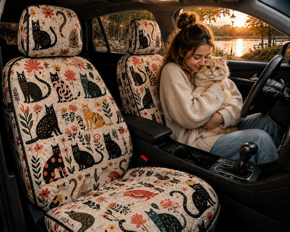 Whimsical Cats Car Seat Covers – Cute Floral Gift for Cat Moms & Cat Lovers