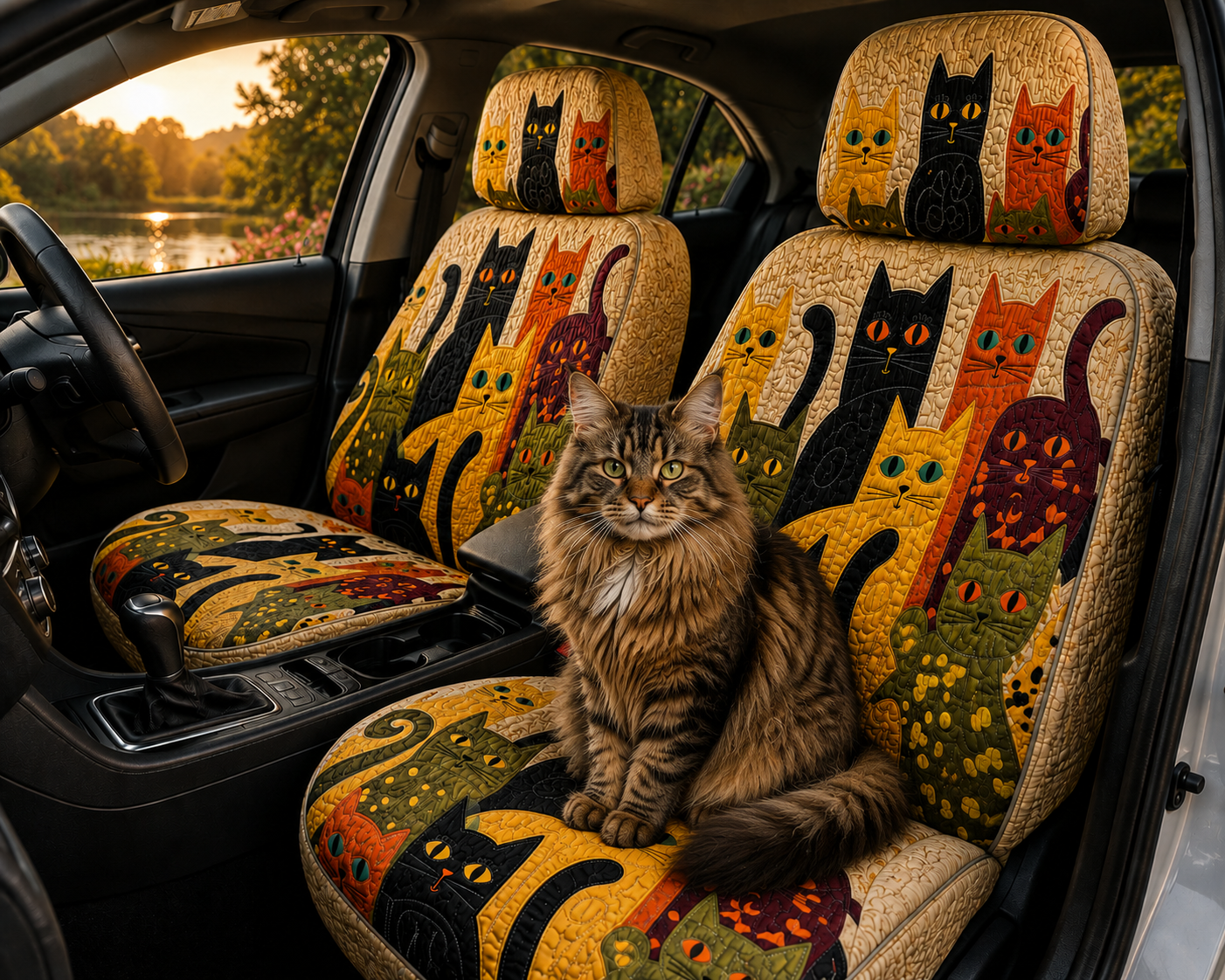 Whimsical Cat Family Car Seat Covers – Colorful Gift for Cat Moms, Cat Lovers & Pet Owners