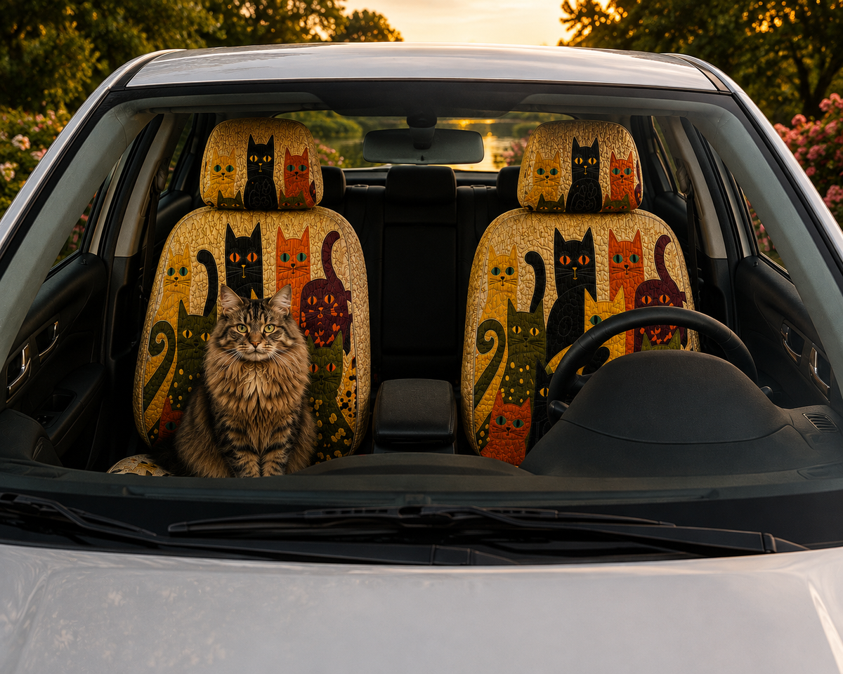Whimsical Cat Family Car Seat Covers – Colorful Gift for Cat Moms, Cat Lovers & Pet Owners